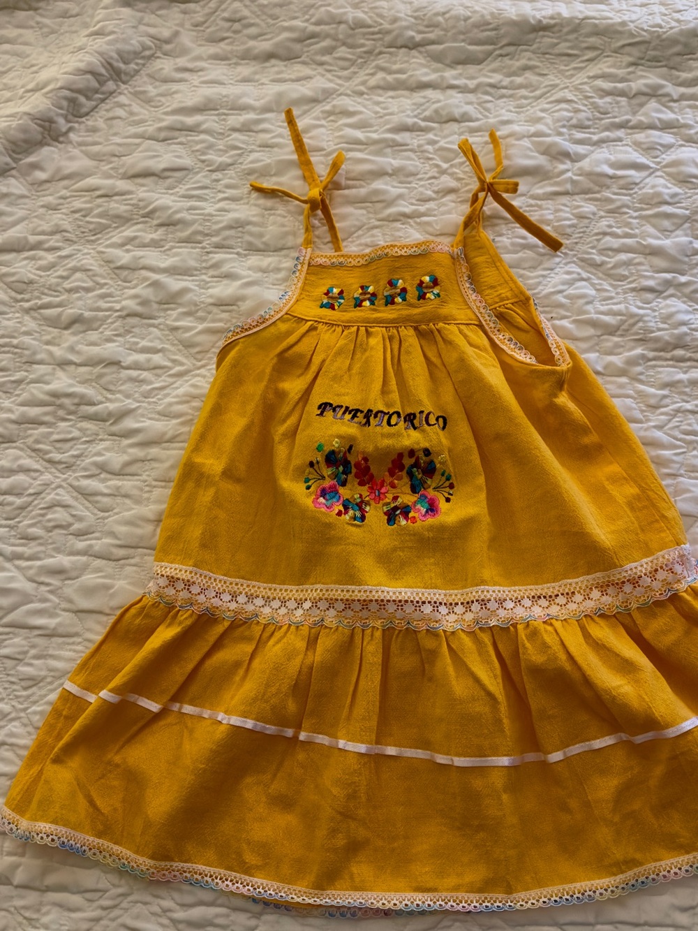 Yellow Embroidered Sundress with Floral Detail